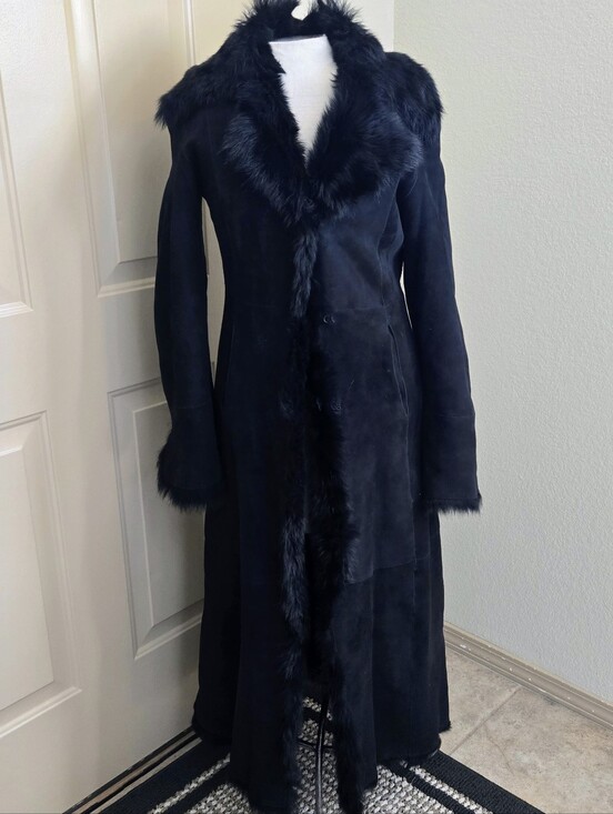 Cole Haan Jackets & Blazers - Cole Haan Black Genuine Shearling Long Coat Fur Trim Sz XS Penny Lane Luxury